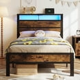 thumbnail image 2 of Bexfil Twin Platform Bed with Charging Station and LED Lights - Wood Headboard Frame with USB Ports and Power Outlet - Noise-Free, No Box Spring Needed, Brown, 2 of 8