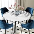 thumbnail image 5 of Elastic Fitted Round Tablecloth, Gray Eucalyptus Leaves Waterproof Stretch Table Cover for 36"-44" Tables, Watercolor Floral Leaf Plants Washable Outdoor Tablecloths for Patio, Picnic, Camping, 5 of 9