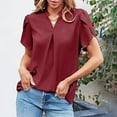 thumbnail image 4 of Women's Dressy Casual Business Work Blouses V Neck Loose Petal Short Sleeve T Shirts Loose Fit Womens Top Athletic Tops for Women Long Sleeve Comfortable Workout Shirts Women Athletic Women Shirts for, 4 of 5