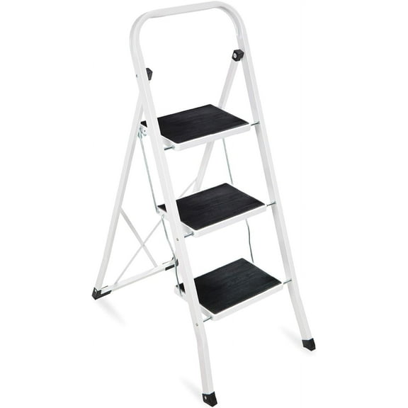 BN-LINK 3 Step Ladder, Folding Step Stool with Wide Anti-Slip Pedal, 330 lbs Sturdy Ladder, Convenient Handgrip, Portable Iron Step Stool for Household, Kitchen