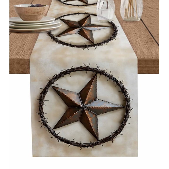 Hokiten Table Runners 48 Inches Long Dress Scarves, Texas Star Retro Farmhouse Kitchen/Dining Table Runner, Short Coffee Tablerunners, Country Stars Modern Abstract 13x48 Inch