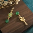 thumbnail image 2 of K-KED Green Jade Drop Dangle Earrings Boho Leaf Design Hook 18K Gold Plated Gemstone, 2 of 9