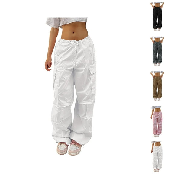Women's Casual Pants Plus Size Tethered Straight Cargo Trousers Wide Leg Loose Fit Comfortable and Stylish