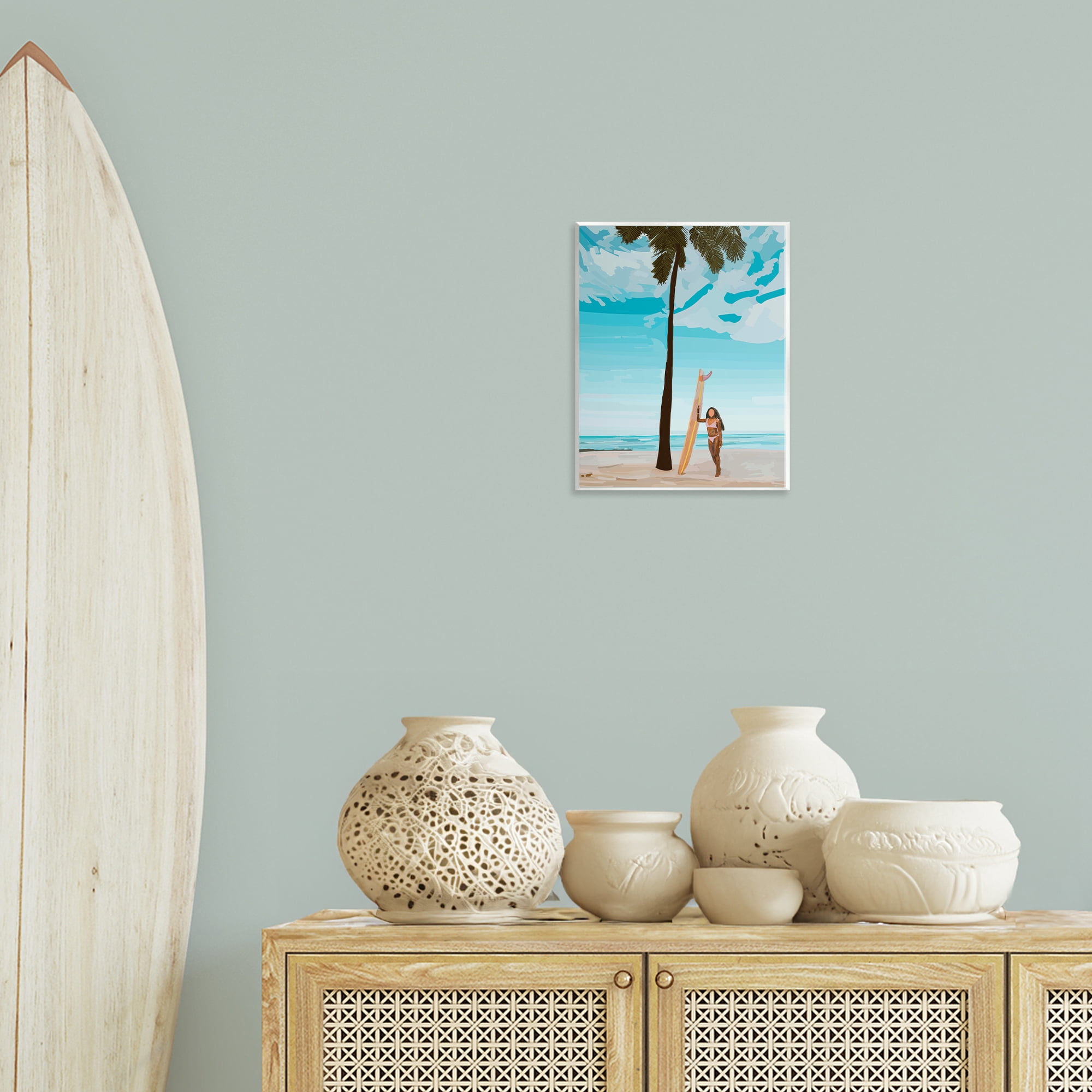 Stupell Industries Tropical Beach Day Girl Nautical & Beach Painting Unframed Art Print Wall Art, 11 x 14