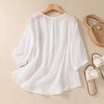 thumbnail image 2 of Summer Tops for Women 3/4 Sleeve Cotton Linen Shirts For 2025 Summer Retro Embroidered Tops Casual Trendy Vacation Blouse Cute Summer Tops1 PC, 2 of 4