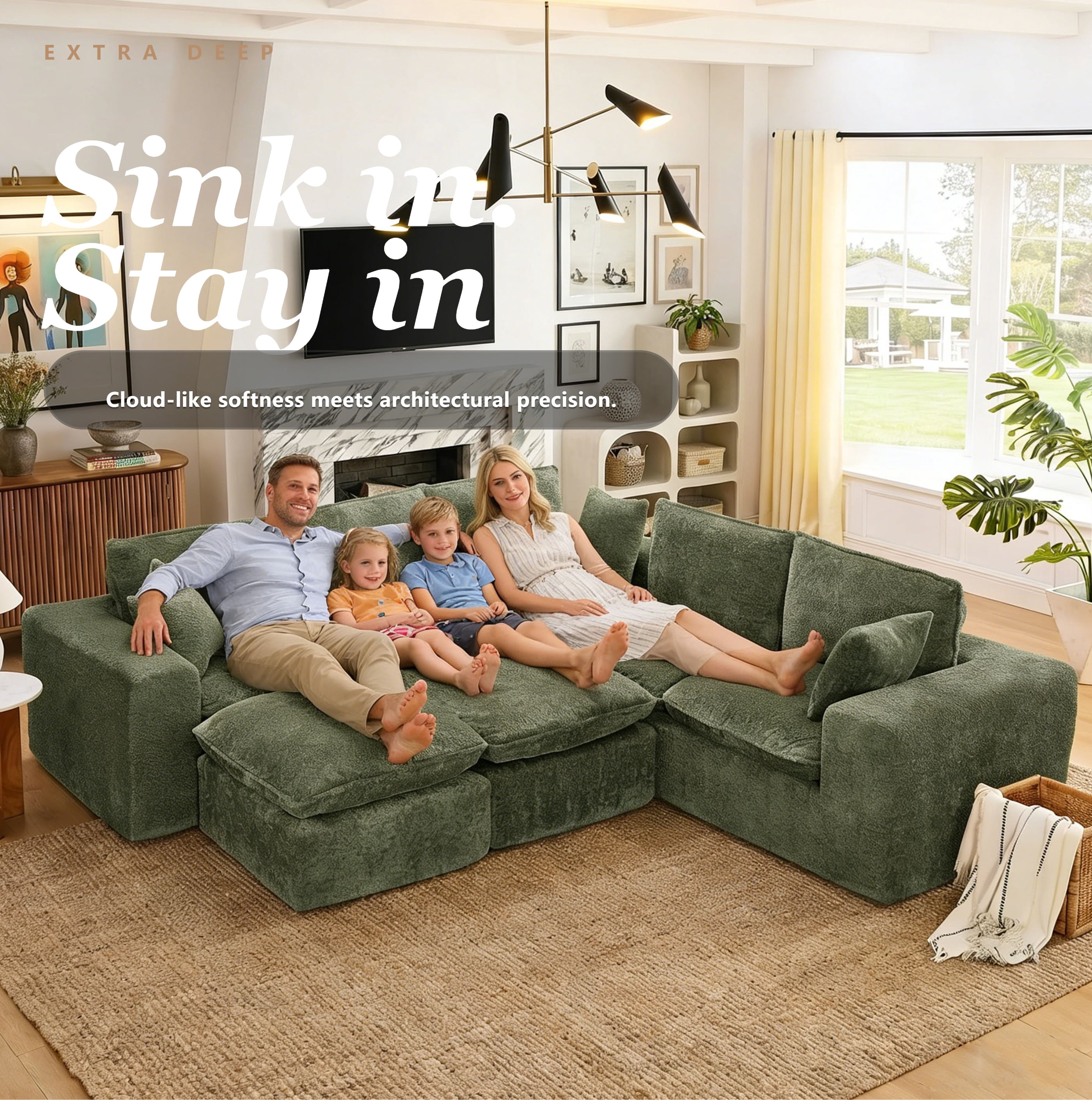 AISWORD 107" Modern Boucle Modular L-Shaped Sectional Cloud Sofa with 2 Movable Ottoman