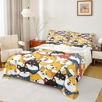 jejeloiu Kawaii Dogs Twin Sheet Sets,Puppy Dog Twin Fitted Sheet,Cartoon Animal Flat Sheet For Girls Kids,Luxury Bedroom Decor,3pcs