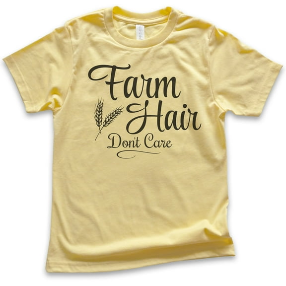 Kids Farm Hair Don't Care T-shirt, Youth Kids Boy Girl T-Shirt, Farm Girl Shirt, Yellow, Medium