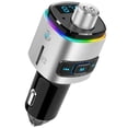 thumbnail image 1 of Transmisor FM Bluetooth para automóvil, Adaptador de automóvil Bluetooth con retroiluminación LED de 7 colores con carga QC3.0, Compatible con Siri Google Assistant, Unidad flash USB, 1 of 5
