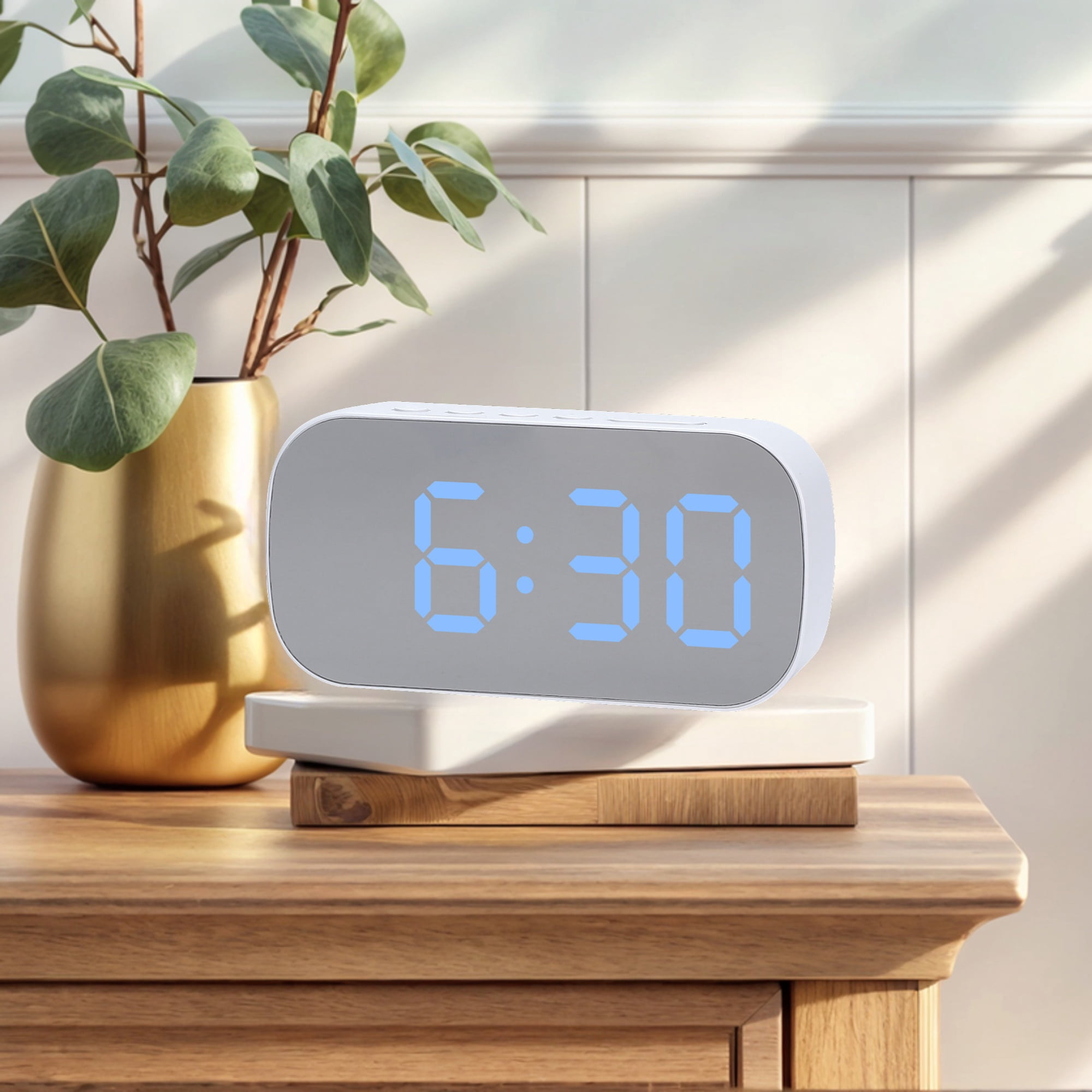 Unique Bargains 2 Pcs Oval Alarm Clock Snooze 5.1 x 2.6 x 1.4 in White Blue/White Pink