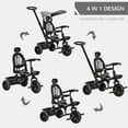 thumbnail image 4 of Qaba Tricycle pour Enfants 4 en 1 Tricycle avec Siège Réversible à Angle Ajustable Poignée Amovible Auvent Main Courante Ceinture Rangement Repose-Pieds Frein Embrayage pour 1-5 Ans Gris, 4 of 8