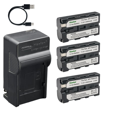 Kastar 3-Pack Battery and AC & USB-C Charger Compatible with NP-F550 NP-F570 NP-F750 NP-F970 for LED Video Lights Panels Photography Lighting Equipment