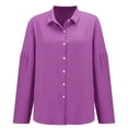 thumbnail image 4 of Tiqkatyck Womens Summer Tops for Women Trendy Women's Single Breasted Pleated Lapel Collar Shirt Women's Solid Color Sleeve Top Linen Shirts for Women Going Out Button Down Shirt Purple XXXXL, 4 of 9