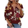 thumbnail image 1 of Camiseta de Verano de la Mujer con Cremallera de Moda de Ajuste Suelto Impresa 3/4 Manga Suelta Cómoda Primavera Y Verano Top de Verano de la Mujer, 1 of 5