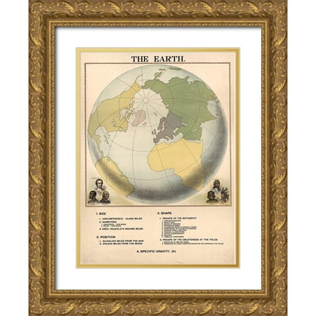 Vintage Maps 14x18 Gold Ornate Wood Framed with Double Matting Museum Art Print Titled - Size Shape and Position of the Globe or Earth