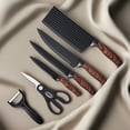 thumbnail image 1 of 6pcs Professional Black Chef Knife Set, Stainless Steel Kitchen Knife Set, Hammer Pattern Kitchen Knife With High Carbon Stainless Steel, Premium Wood Grain Design Handle Cutlery Ergonomic, 1 of 11