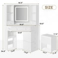 thumbnail image 5 of Corner Vanity Desk with LED Lighted Mirror & Charging Station,Vanity Set with Mirror and Storage Stool,Makeup Table with 4 Drawers and Rotating Shelves,White, 5 of 8