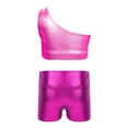 thumbnail image 4 of TSSOE Kids Girls 2-Piece Dance Outfits Hip Hop Jazz Cheer Dance Suits Shiny One Shoulder Crop Top and Booty Short Set Hot Pink 4, 4 of 5