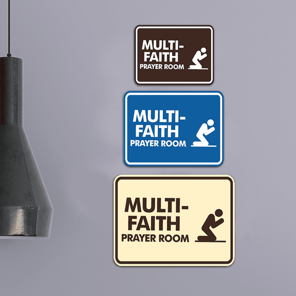 Classic Framed Multi-Faith Prayer Room Sign (Navy Blue / White) - Large