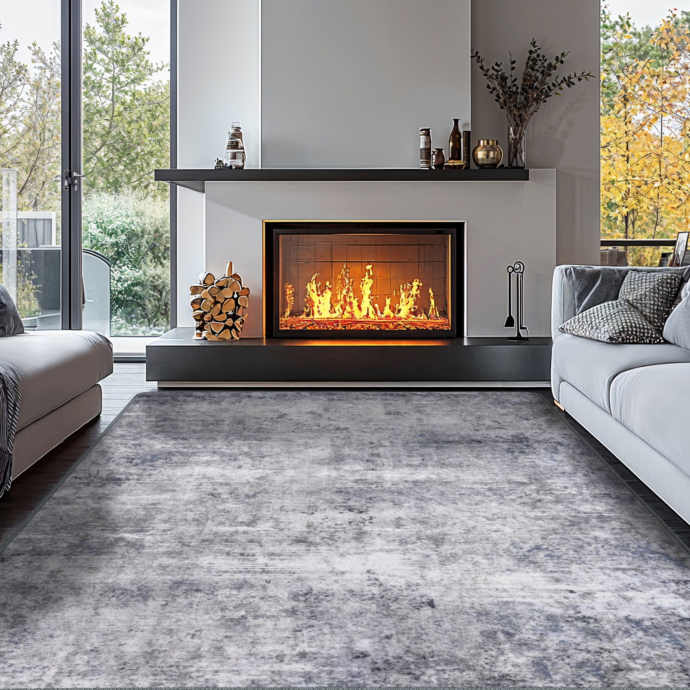 SONORO KATE 8'x10' Area Rugs for Living Room, Machine Washable Oriental Vintage Non Slip Soft Indoor Area Carpet, Gray/Blue/Purple