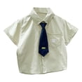 thumbnail image 4 of Odeerbi Camisa de Vestido de Algodón de Niños Con Corbata Carta Bordado de Manga Corta Uniforme Escolar Camisas Con Bolsillo, 4 of 8