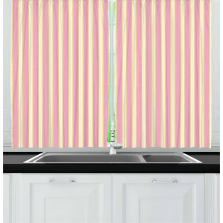 Pink Stripe Curtain Pink and Yellow Curtains 2 Panels Set, Vertically Striped Pattern in Retro Style and Pastel Colors, Window Drapes for Living Room Bedroom, 55W X 39L Inches, Pale Pink and Pale Yellow, by Ambesonne ()