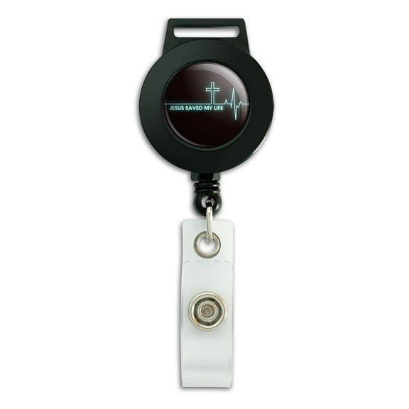 Jesus Saved My Life EKG Heart Rate Pulse Religious Christian Lanyard Retractable Reel Badge ID Card Holder