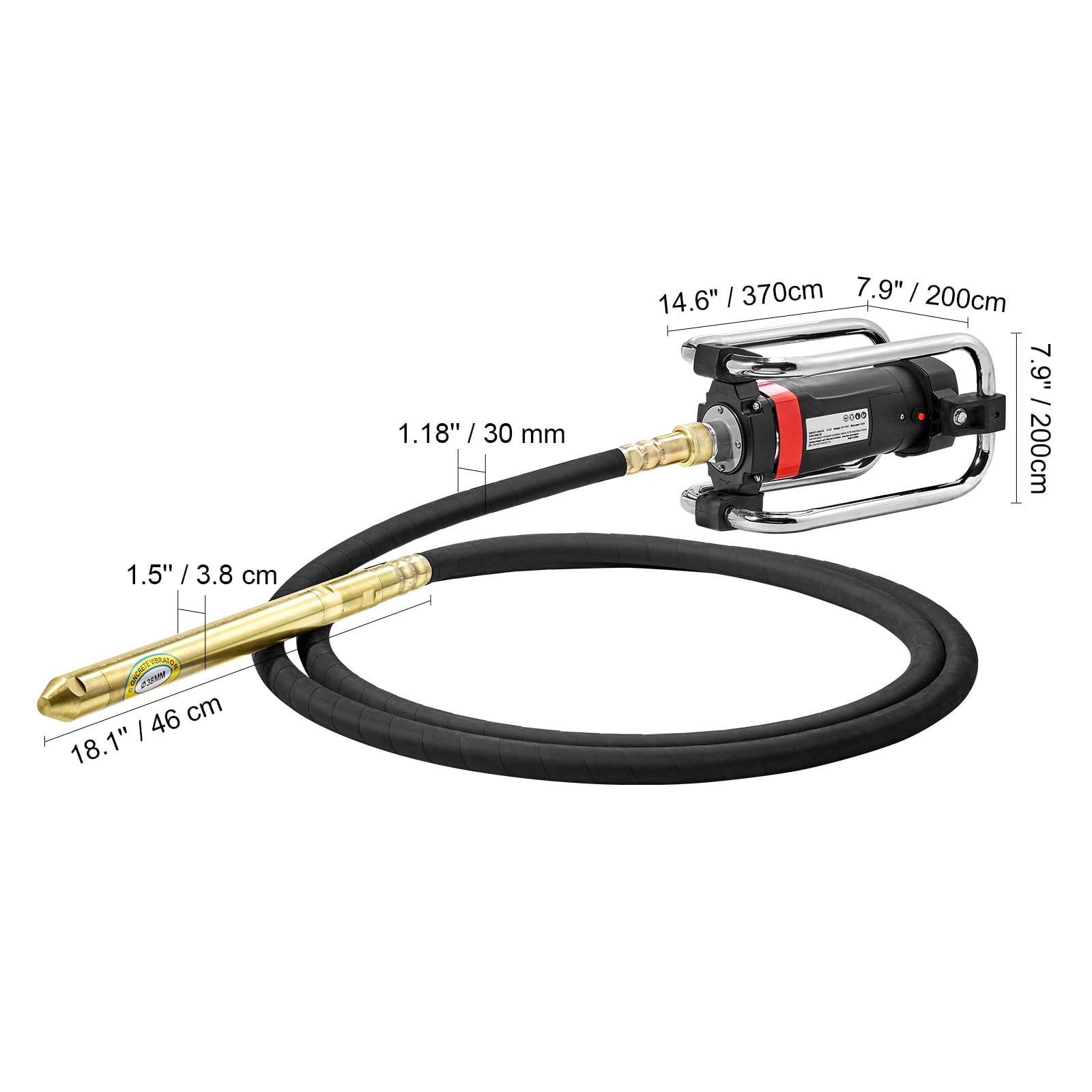 SKYSHALO Electric Concrete Vibrator 1500W 14-3/4 feet Poker to Remove Air Bubbles
