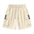 thumbnail image 2 of NJDVHB Man Summer Solid Elastic Waist Loose Breathable Drawstring Pocket SweatShorts,Beige,L, 2 of 4