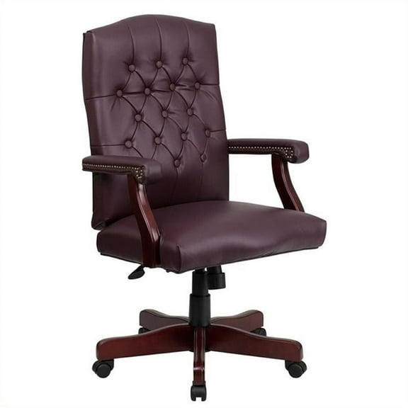 Scranton & Co Leather Swivel Office Chair in Burgundy