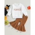 thumbnail image 2 of CIYCuIT Kids Baby Girls 2Pcs Halloween Clothes Long Sleeve Letter Pumpkin Print Sweatshirt + Flared Pants 6M-4T Infant Casual Daily Fall Outfits, 2 of 9