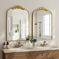 thumbnail image 3 of BEAUTYPEAK 38"x 24" Arched Bathroom Mirror Baroque Style Wall Decor,Gold, 3 of 8
