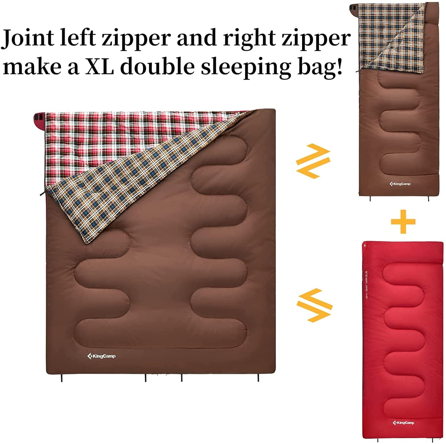 KingCamp XL Lightweight Cotton Flannel Sleeping Bags, Oversized  Envelope Sleeping Bag for Adults for Backpacking & Camping, 5.07LBS ,Left (Coffee)