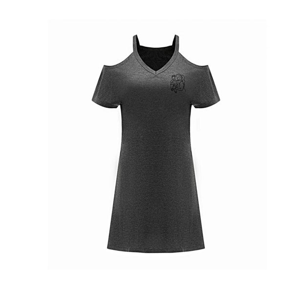 Vestido de mujer con hombros descubiertos, manga corta, mini vestido para desplazamientos, viajes, vacaciones S