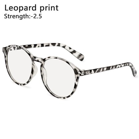 -1.0~-4.0 Unisex UV Protection Round Frame Black Flat Mirror Eyewear Myopia Glasses Anti Blue Light Vintage Eyeglasses LEOPARD PRINT STRENGTH 2.50
