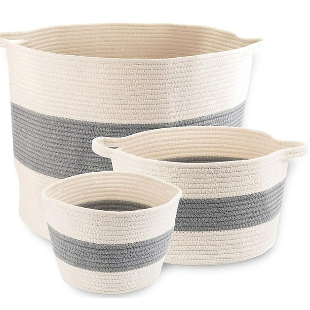 Saydy 3pc Large Cotton Rope Basket (21X16) 100% Natural Cotton! Rope Basket, Woven Storage Basket, Large Basket, Blanket Basket Living Room, Toy B