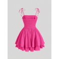 thumbnail image 2 of Hot Pink Ruched Tie-Shoulder Pleated Mini Dress For Women, 2 of 4