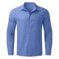 thumbnail image 1 of Camisa informal de otoño de lino con botones para hombre: corte holgado, manga larga, cuello en V y tejido transpirable, 1 of 4