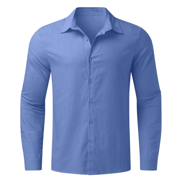 Camisa informal de otoño de lino con botones para hombre: corte holgado, manga larga, cuello en V y tejido transpirable