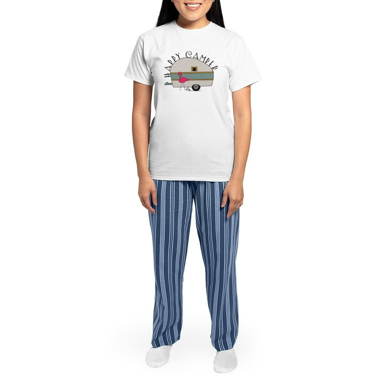 CafePress Happy Camper Pajamas Women s Short Sleeve Print T Shirt and Pants Light Cotton Pajama Set Walmart