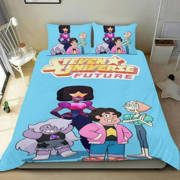 Cartoon 3 Piece Bedding Set Steven Universe Future Comforter Set Cute Duvet Cover Sets Super Soft Girls Bedding Set Kids Bedroom Gifts,1 Duvet Cover with 2 Pillowcases Twin