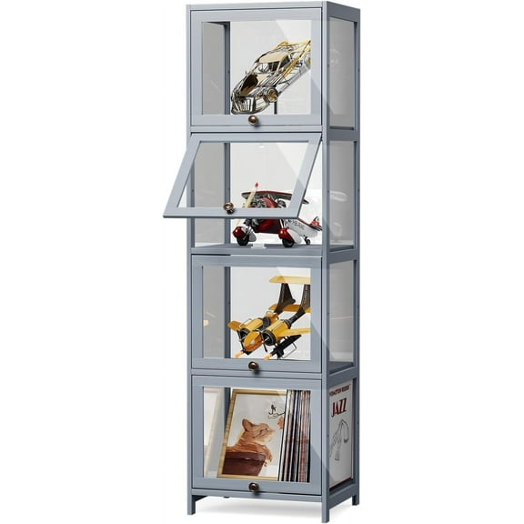 Brezey Tall Curio Display Cabinet, Slim Corner Shelves Collection Display Case for Living Room Bedroom, Style-Modern, Number of Doors, Shape-Rectangular, 4 Tier