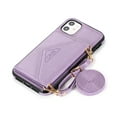 thumbnail image 3 of iPhone 12 Case 6.1", iPhone 12 Pro Case 6.1 Inch, Built-in Stand Wallet Case, Adjustable Crossbody Shoulder Strap, Slim Lightweight Case, Synthetic Leather Protective Card Holder Cover (Purple), 3 of 10