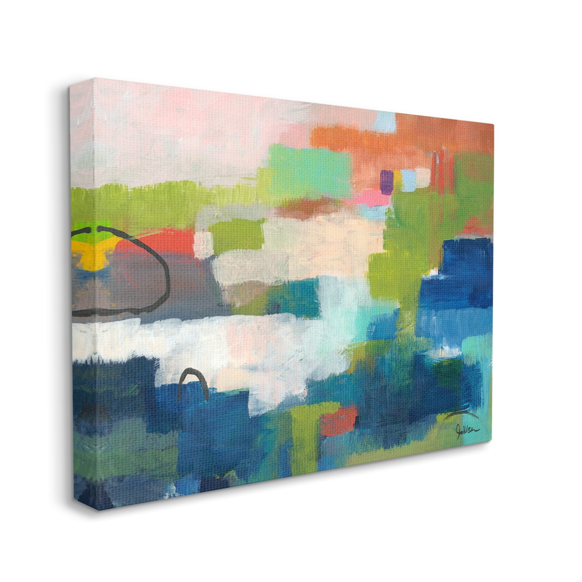 Stupell Industries Patchwork Painting Expressive Abstraction Bold Blue Green Orange, 30 x 24, Design by Jan Weiss