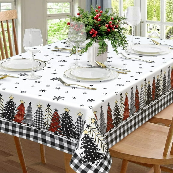 Christmas Tree Tablecloth - Waterproof Merry Xmas Table Cloth for Kitchen, Dining, Holiday Party - Winter Decor, 60x84 Inch Rectangle