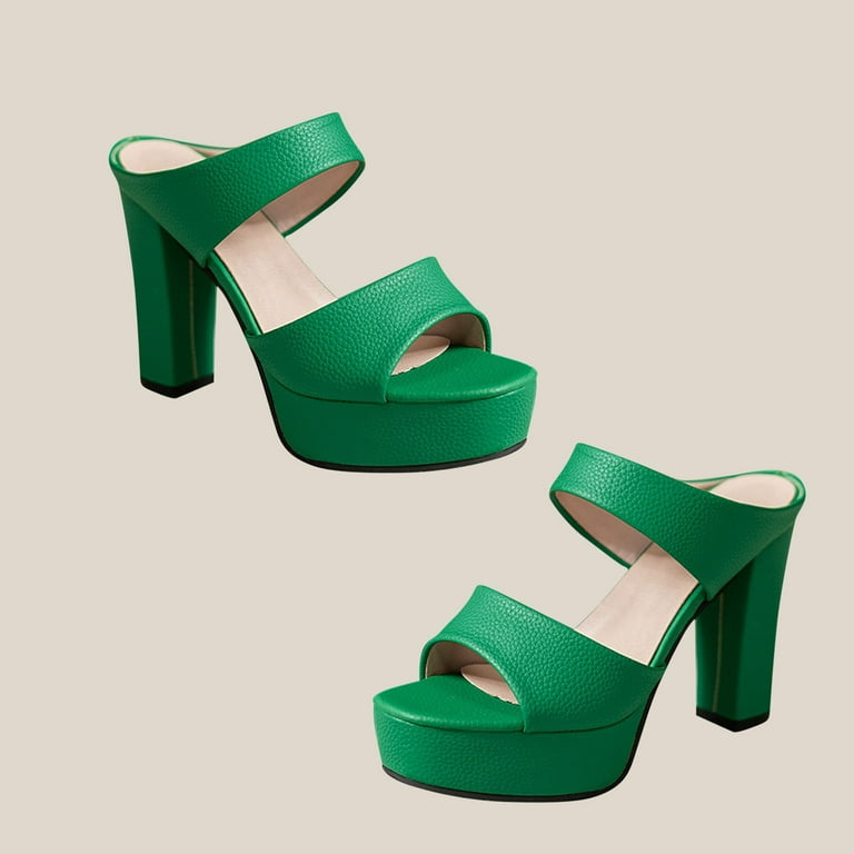 Women Chunky High Heels Sandals Open Toe Fashion Wedding Party Evening Prom  Dance Ankle Strap Dress Pump Sandals Shoes Green 7.5 - Walmart.com