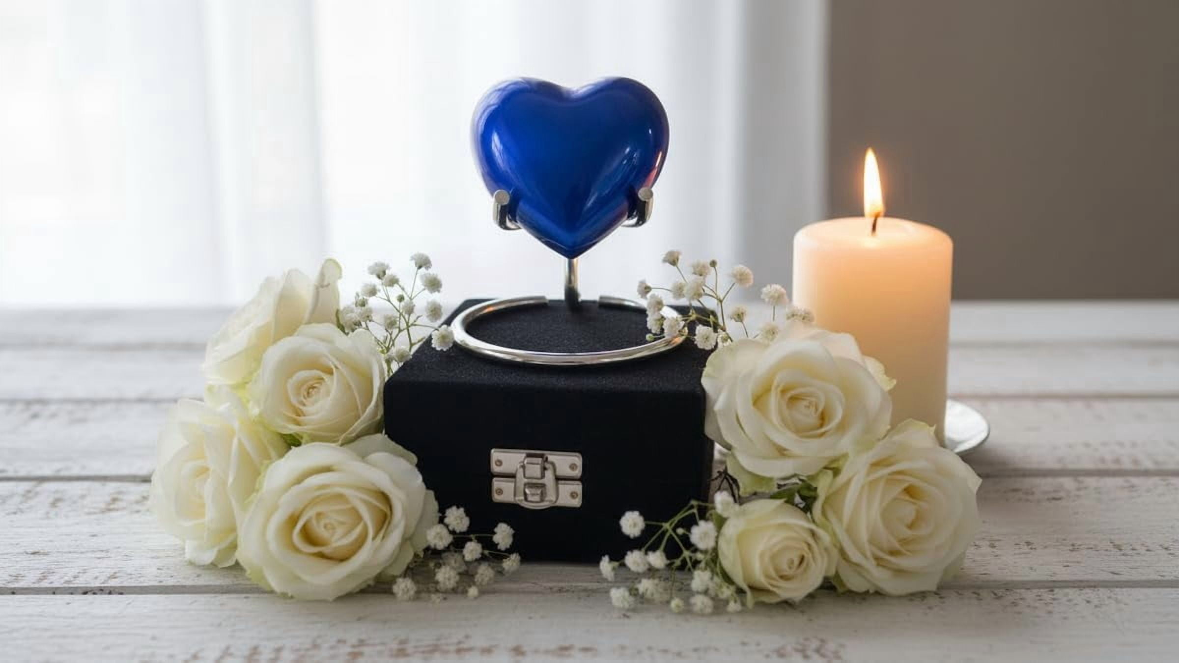 Beautiful Blue Heart Cremation Urn Heart Shape Urn for Ashes/Heart Keepsake Urn with Stand & Box/Small Urn for Human Ashes/Honor Your Loved One Perfect Mini Urn for Adults