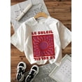thumbnail image 1 of Women's Casual Short Sleeve Crew Neck T-Shirt - LE SOLEIL Graphic Print with Sun Design, White Cotton Top Ladies T Shirts Bold Lettering, Lightweight Tee Print Shirt, 1 of 6