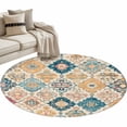 thumbnail image 2 of 4ft Washable Round Rug, Bohemian Texture Non-Slip Circle Area Rug for Living Room Bedroom, Retro Yellow Blue Morocco Pattern Indoor Floor Mat for Home Decor, 2 of 9