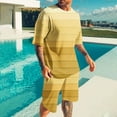 thumbnail image 2 of RYDCOT Men's 2 Piece Casual Loose Striped Outfit Round Neck Short Sleeve Shirt Elastic Waist Shorts Set Yellow, 2 of 5